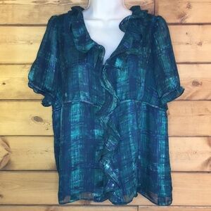 JohnPaulRichard | Silky Ruffle Front Blouse M